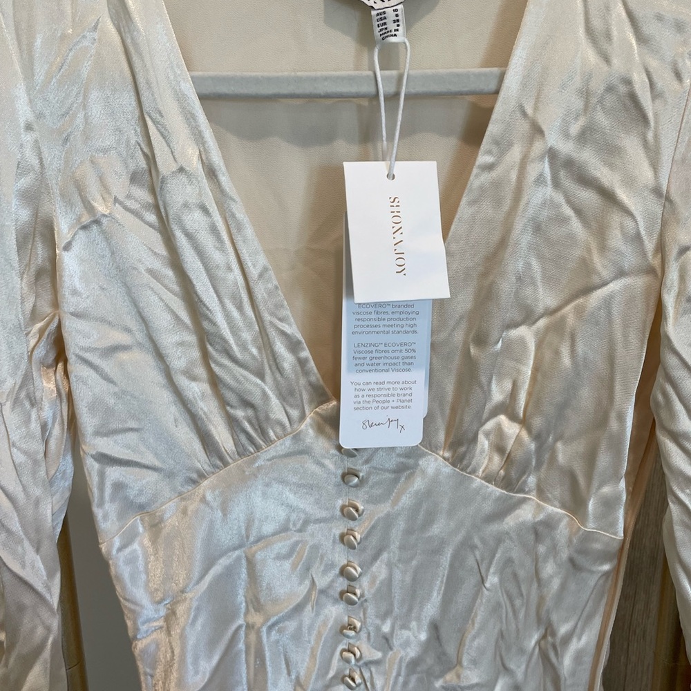 NWT Shona Joy La Lune Frill Cuff Bias Midi Dress in Cream - Picture 4 of 6